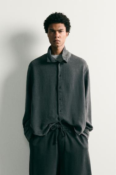 VINTAGE-EFFECT WASH RELAXED FIT SHIRT - Anthracite grey by Zara