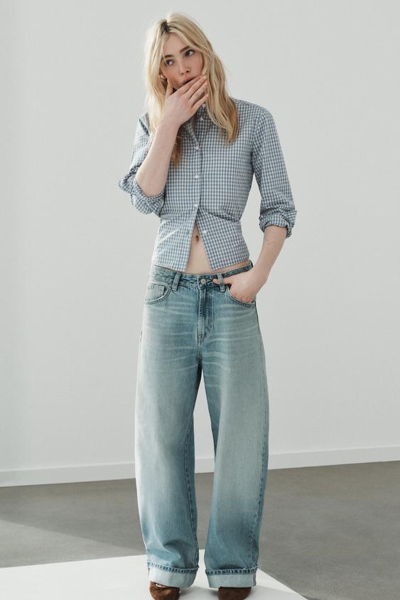 JEANS TRF BAGGY FOLDED TIRO MEDIO - Azul claro de Zara - Imagen 0