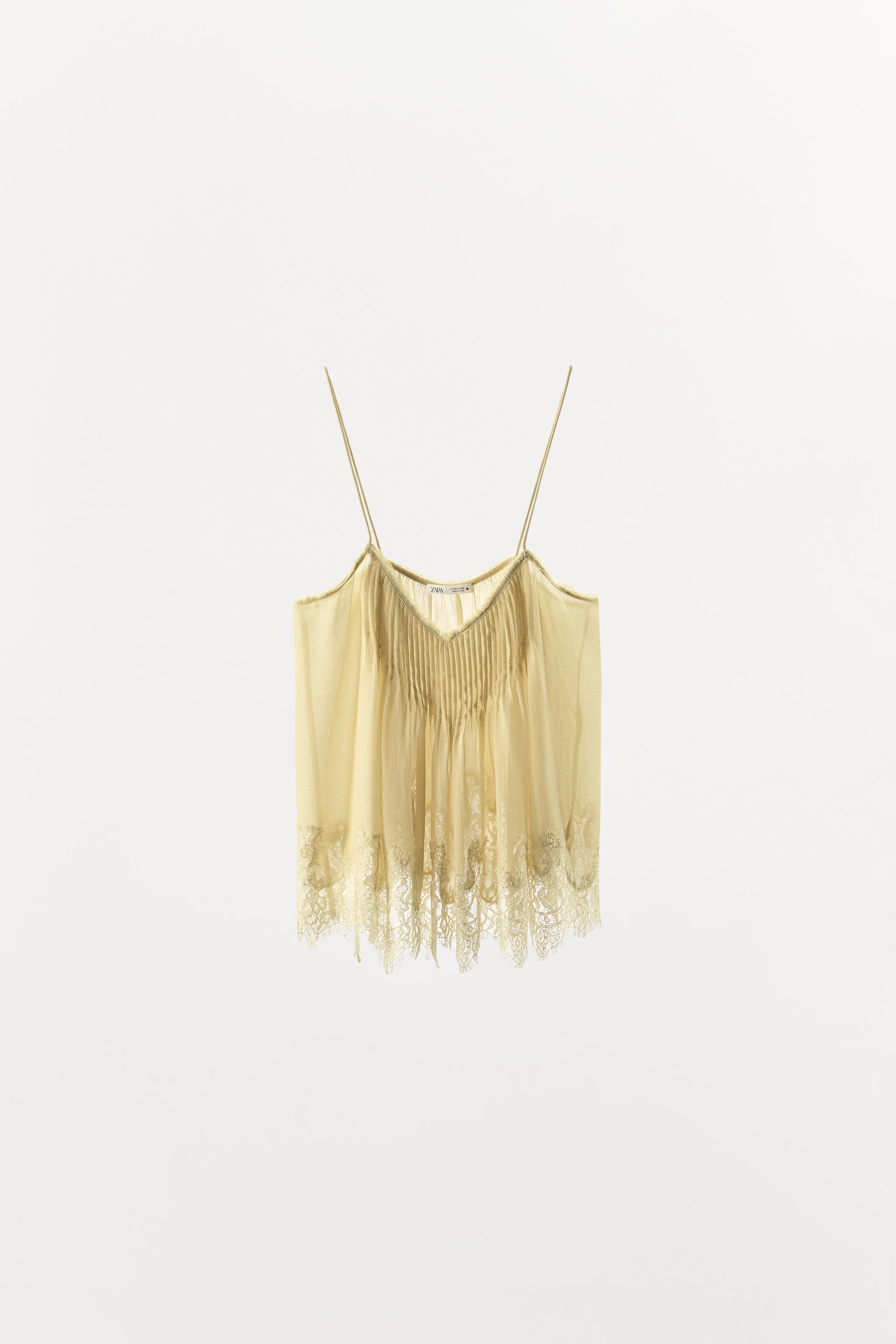 GEORGETTE PLEATED LACE TOP - Yellow | ZARA Canada