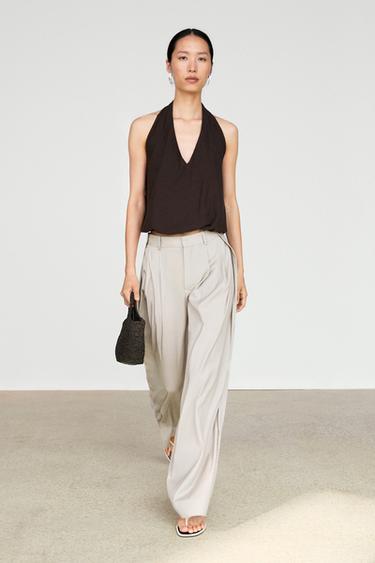 Zara Wool blend darted pants with button detail - Ice - Image 0