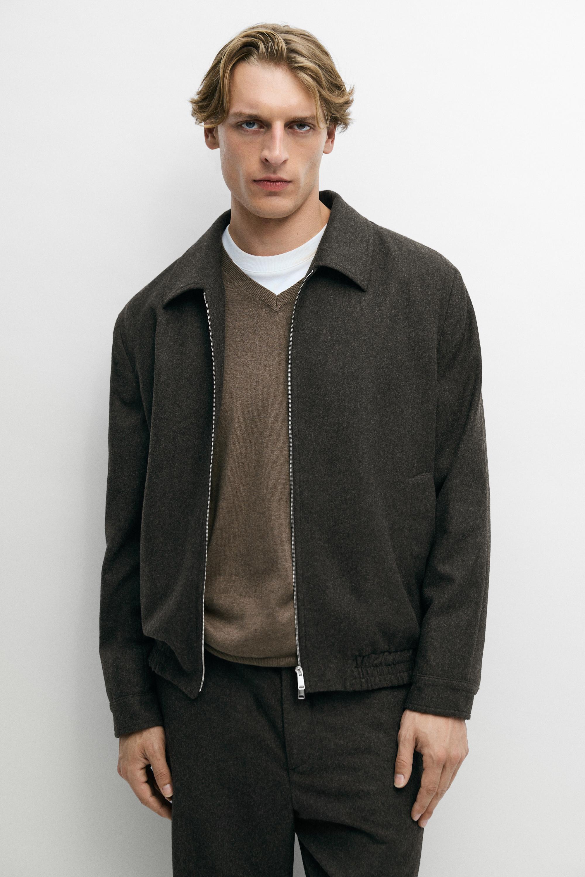 Wool-blend flannel bomber, total look