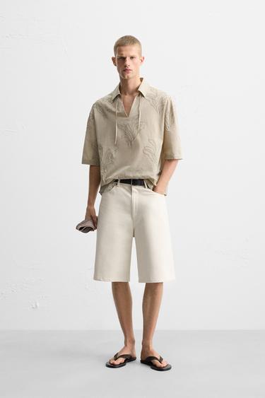 LEAF EMBROIDERY SHIRT - Brown / Taupe by Zara