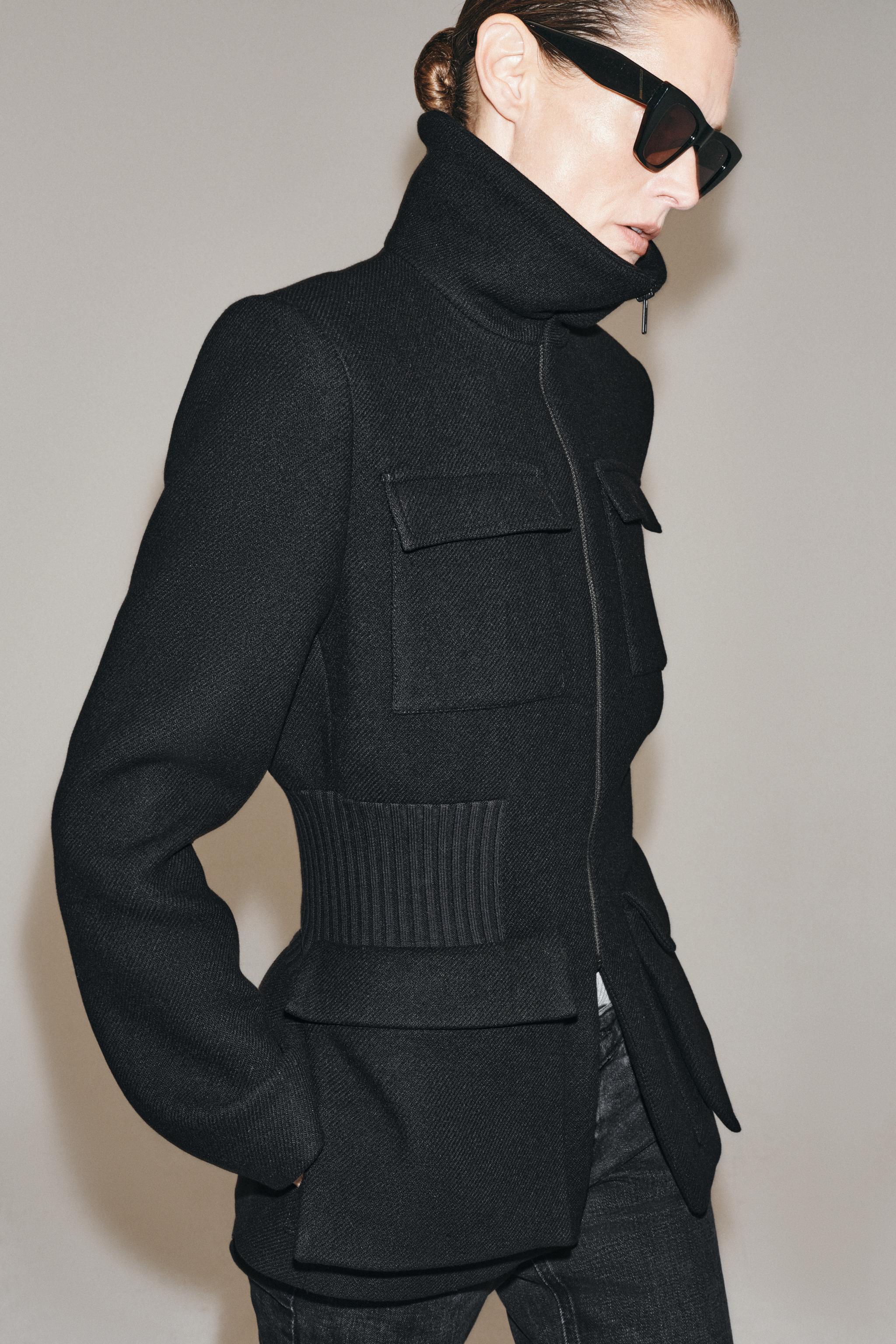 Zw Collection Wool-Blend Coat With Shoulder Pads by Zara