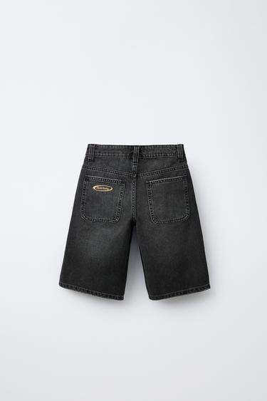 WIDE FIT DENIM BERMUDA SHORTS - Black by Zara - Image 1