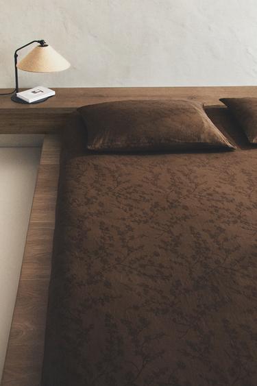 Zara COTTON AND LINEN DUVET COVER - Brown