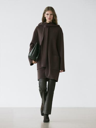Zara Long jacket with scarf hood detail - Mink marl