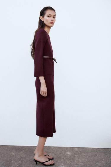 PLAIN KNIT MIDI SKIRT - Burgundy by Zara - Image 3