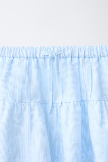 JUPE À VOLANTS AVEC LIN ET COTON - Bleu / Blanc de Zara - Image 2