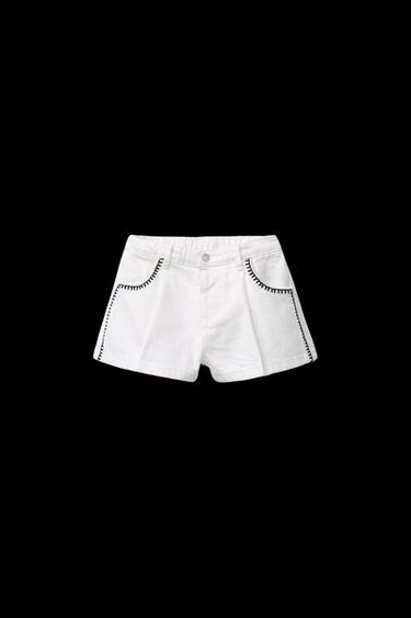 DENIM BERMUDA SHORTS WITH CONTRAST EMBROIDERY - Oyster-white by Zara