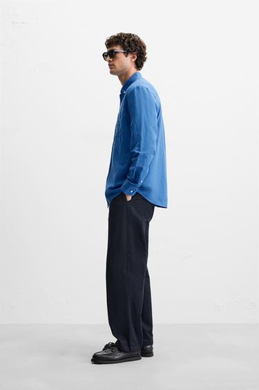 CHEMISE EN LIN ET COTON - Bleu encre de Zara - Image 3