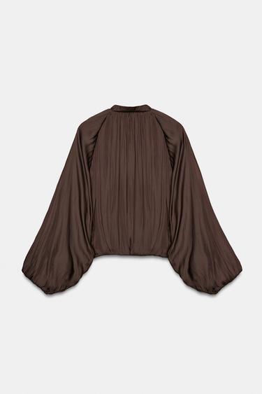 BLOUSON BOMBER SATINÉ MANCHES BALLON - Marron de Zara - Image 6
