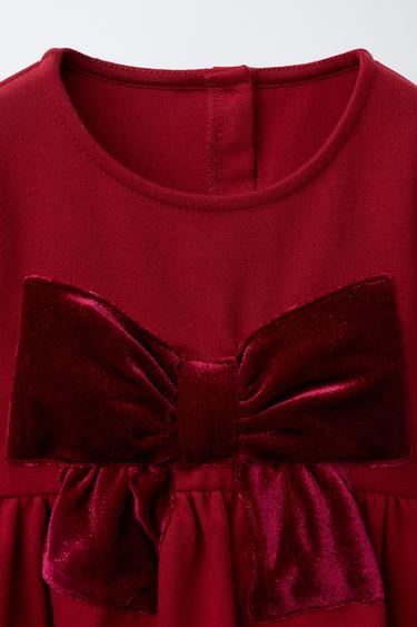ROBE EN MAILLE ROMA AVEC NŒUD EN VELOURS - Rouge foncé de Zara - Image 2
