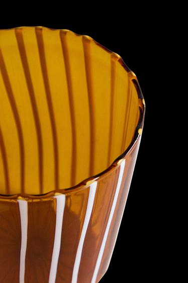 Zara STRIPED BOROSILICATE GLASS TUMBLER WITH LINES - Orange