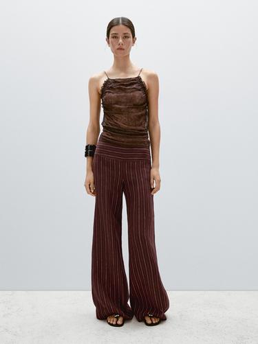Pantalón wide leg tiro alto lino - blanco de Zara - Imagen 0