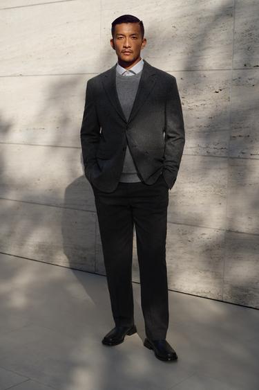 LIMITED EDITION TEXTURED WOOL BLEND SUIT BLAZER - Anthracite Grey by Zara