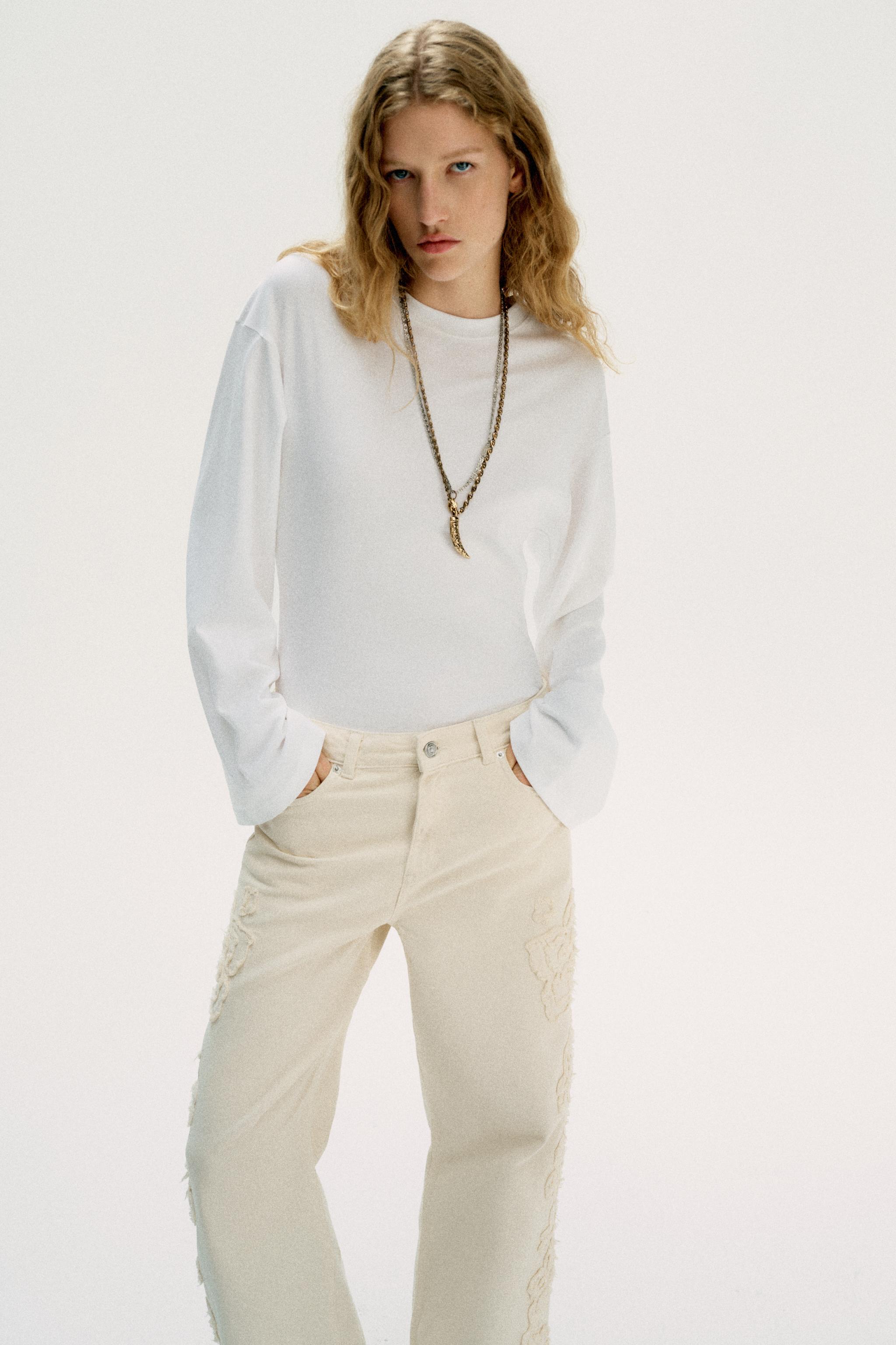 Женские джинсы Zara Z1975 MID-RISE WIDE-LEG STRUCTURED FLORAL JEANS — фото 4
