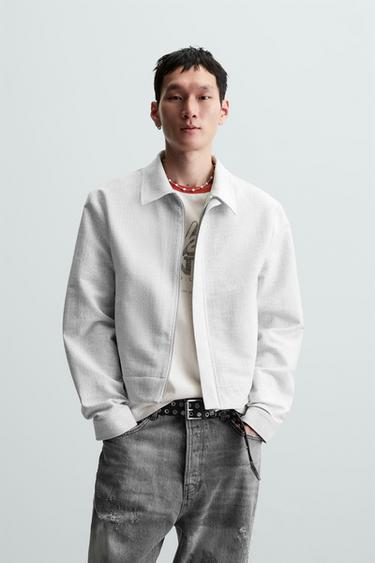 Zara CROPPED FIT JACQUARD JACKET - Light gray