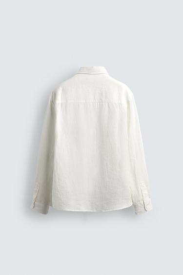 CHEMISE RELAXED FIT 100% LIN À POCHES - Blanc cassé de Zara - Image 6
