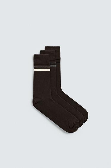 PACK OF 3 STRIPED SOCKS - Chocolate by Zara