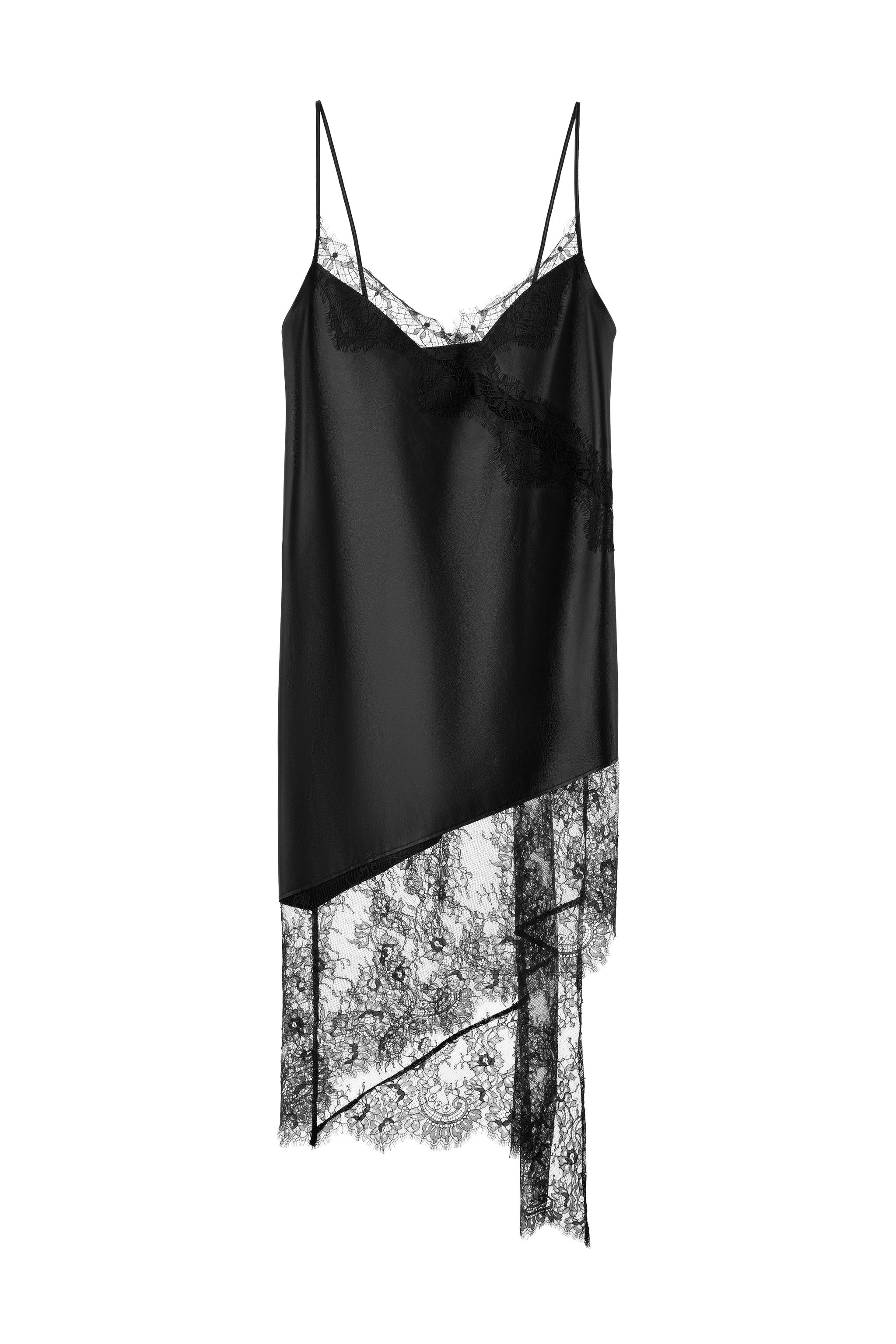 ASİMETRİK %100 DERİ DANTEL ELBİSE