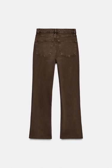 TRF HIGH-WAIST CROPPED FLARE JEANS - Brown by Zara