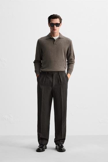 MERINO WOOL KNIT POLO SHIRT - Brown marl by Zara - Image 0