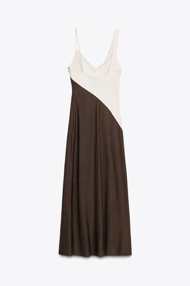 CONTRAST MIDI DRESS - Ecru / Brown by Zara