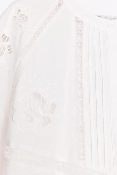 ZW COLLECTION EMBROIDERED OPENWORK BLOUSE - White by Zara - Image 7