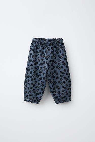 FLORAL BALLOON FLEECE PANTS — Light blue 1
