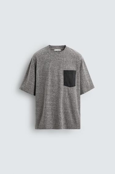 CAMISETA COM BOLSO EM CONTRASTE - Cinza-vigoré da Zara