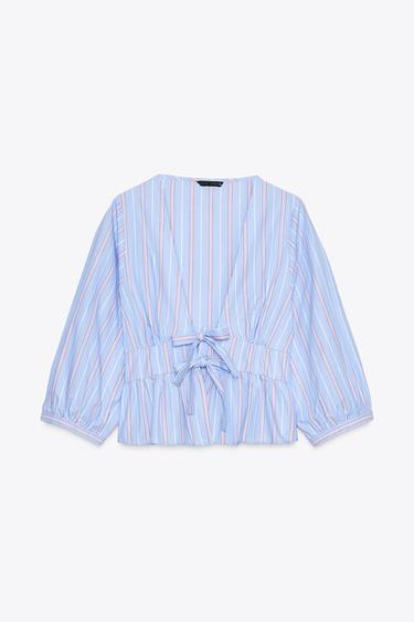 CHEMISE À RAYURES ET LACETS - Bleu / Blanc de Zara - Image 7