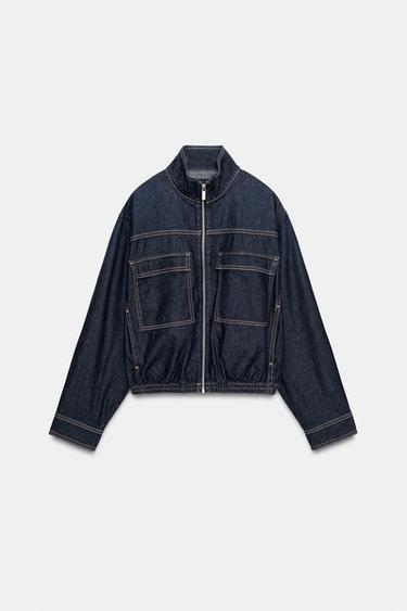 Z1975 HIGH NECK DENIM BOMBER JACKET - Blue by Zara - Image 9