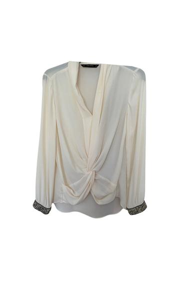 CREAM BLOUSE WITH DIAMANTE TRIM CUFF