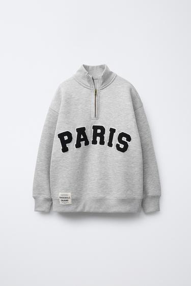 ZIP-UP TERRY SLOGAN SWEATSHIRT - Dark grey marl by Zara