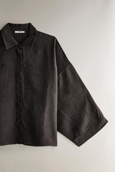 LINEN SHIRT - Dark grey by Zara - Image 3