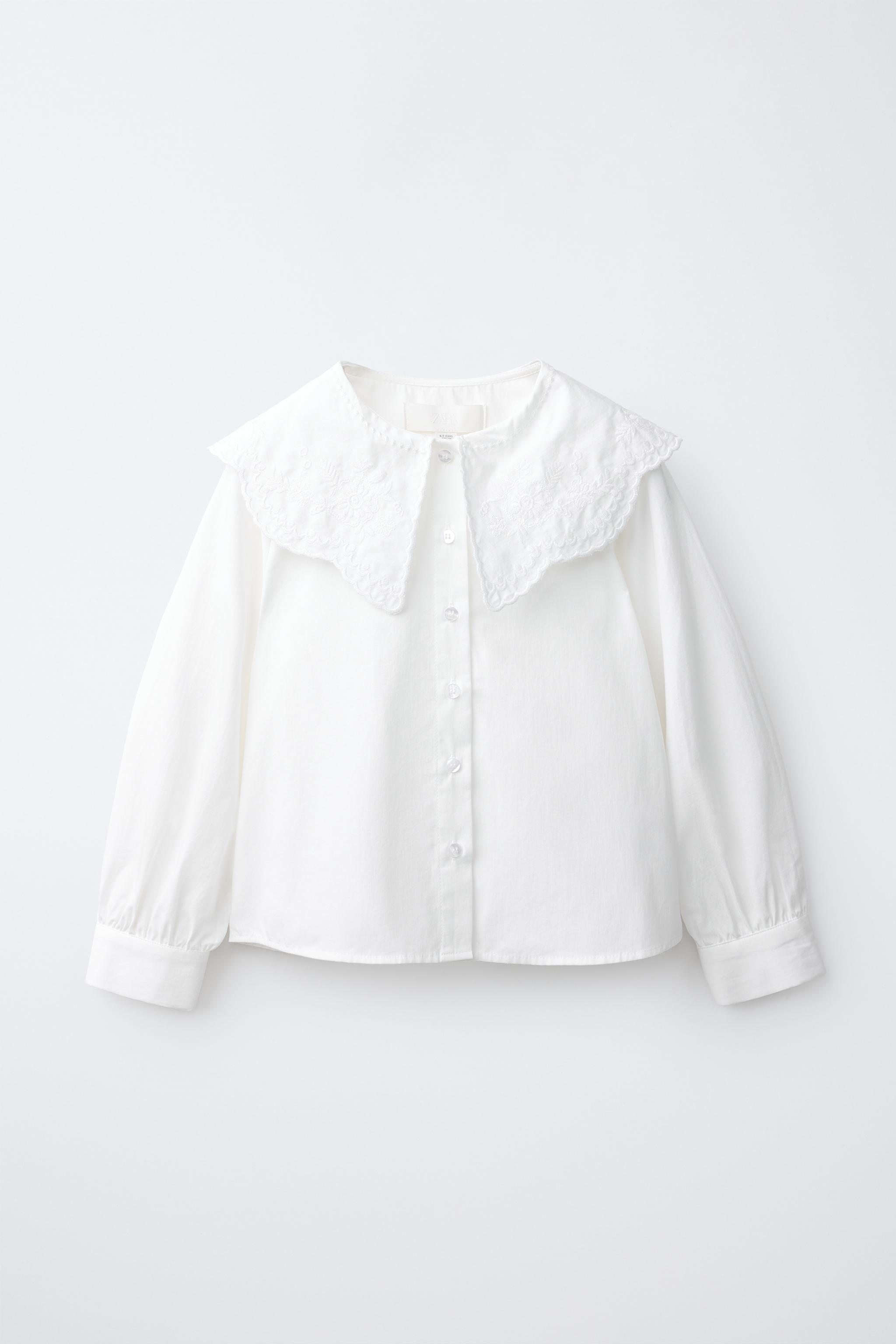 EMBROIDERED PETER PAN COLLAR SHIRT — White