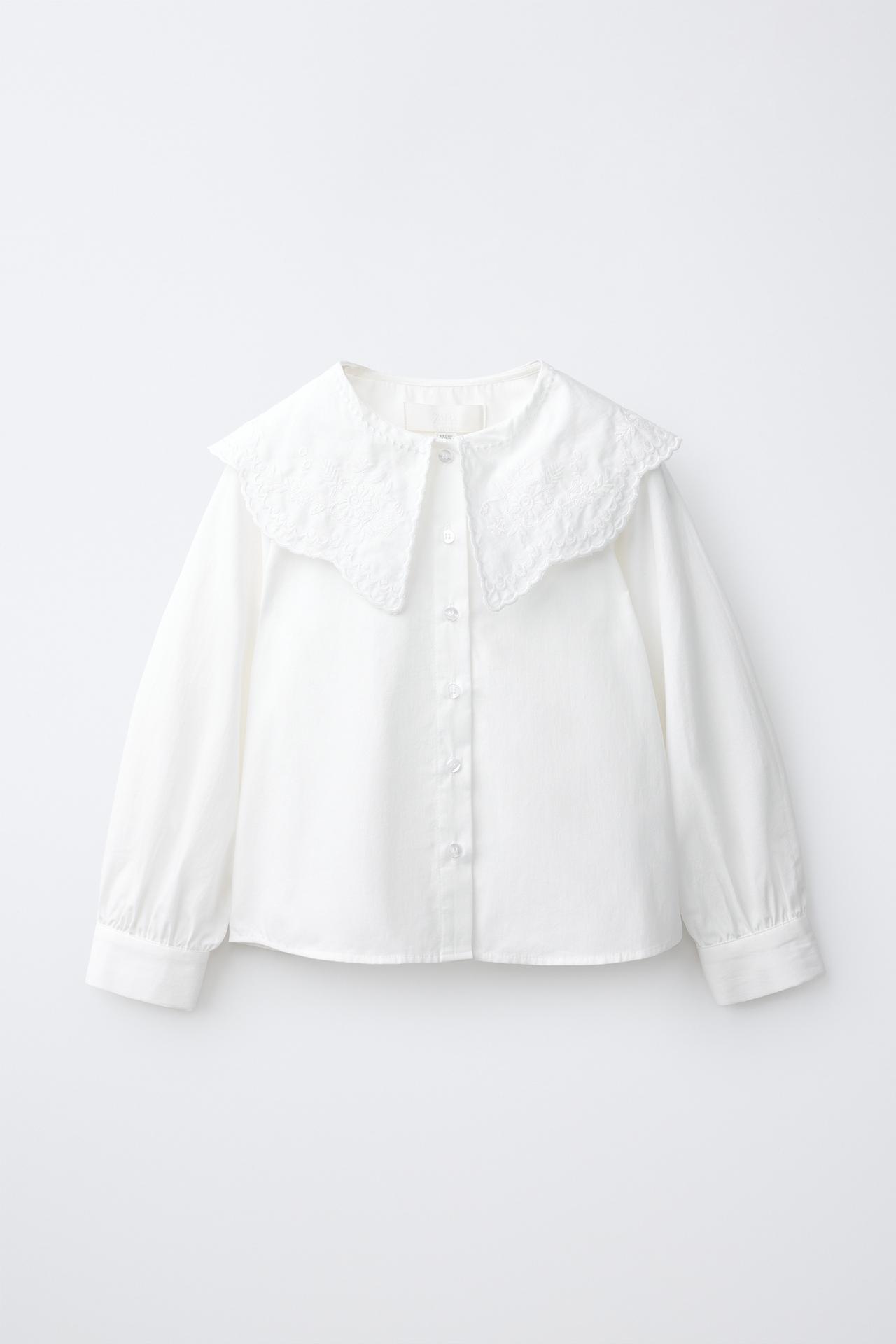 EMBROIDERED PETER PAN COLLAR SHIRT — White