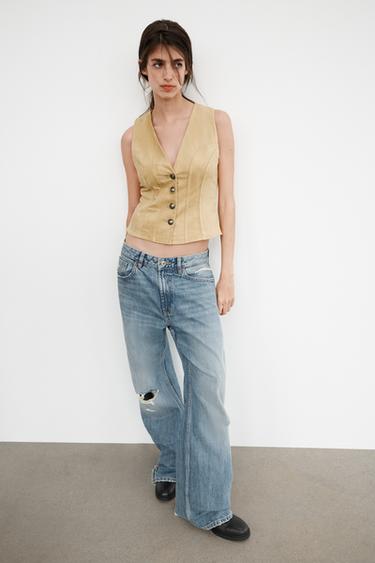 Zara SUEDE EFFECT BUTTON VEST - Butter