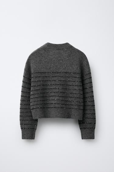 Zara STRIPED SEQUIN KNIT SWEATER - striped