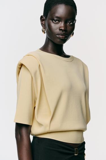 Zara SHOULDER PAD KNIT TOP - Butter