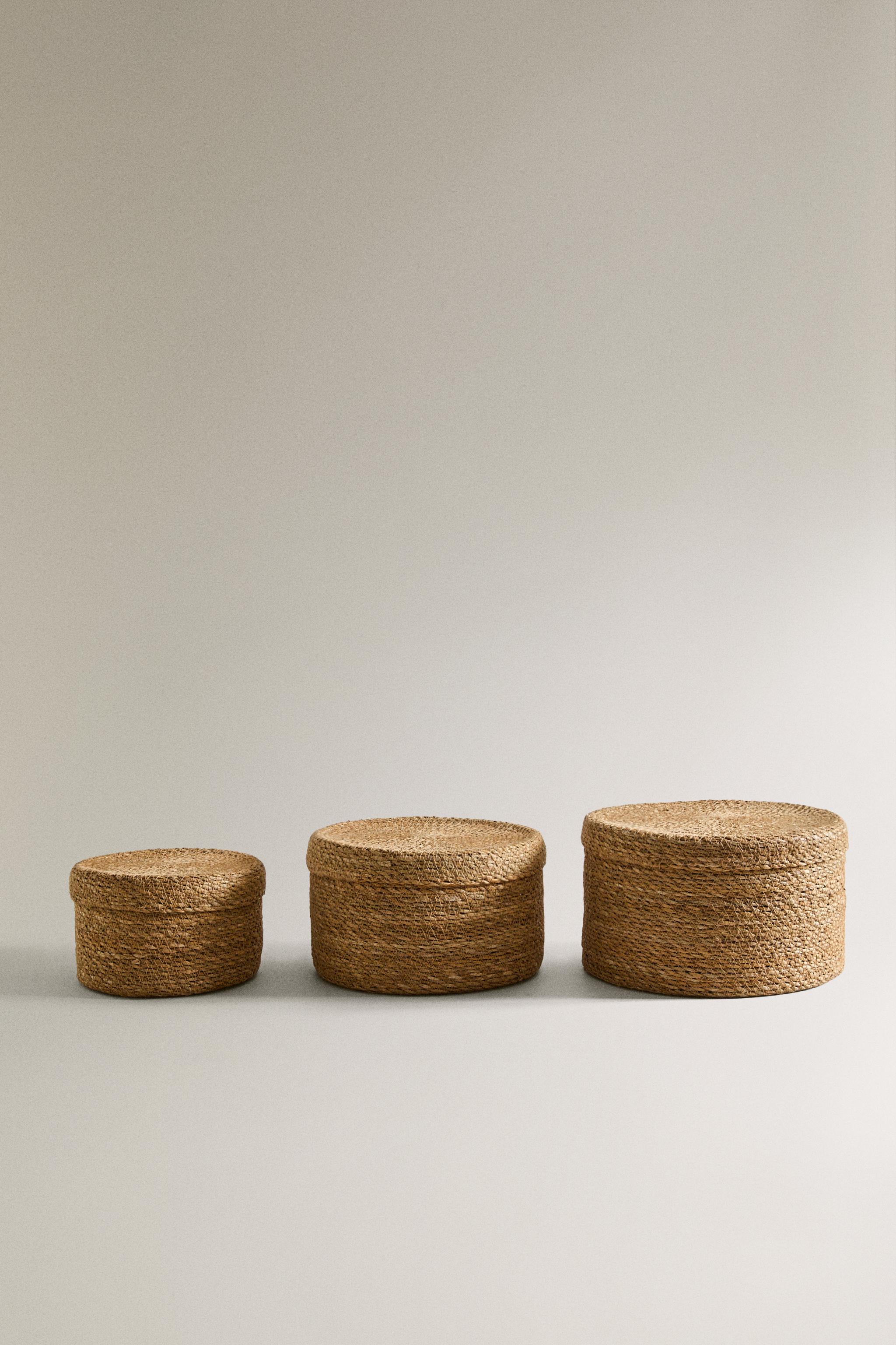 SEAGRASS BASKET WITH LID — Light beige
