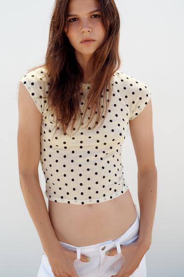 スーピマ® ドットプリント ショートスリーブTシャツホワイトZaraのスーピマ® ドットプリント ショートスリーブTシャツ - ホワイト 
