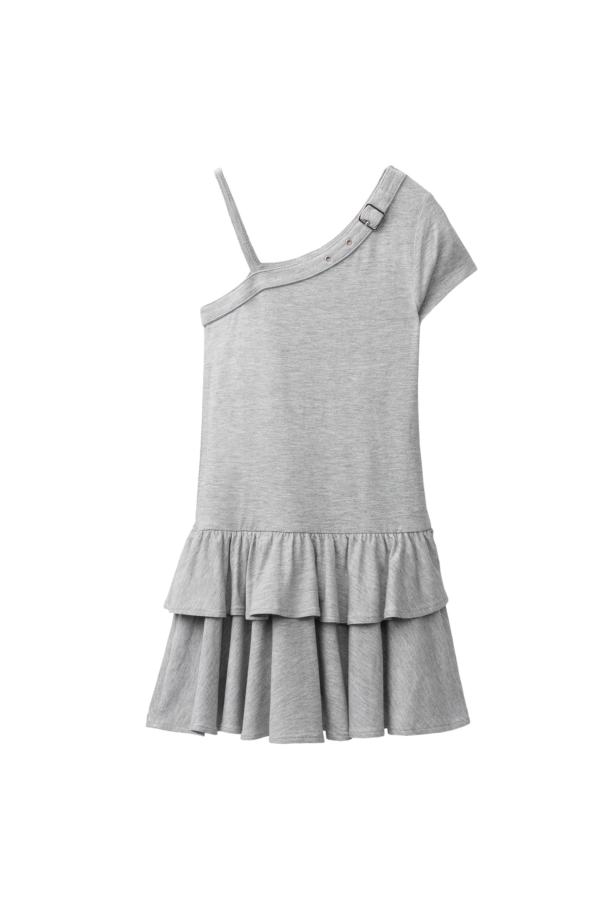 ASYMMETRIC DRESS WITH RUFFLES AND BUCKLE - Grey marl | ZARA India