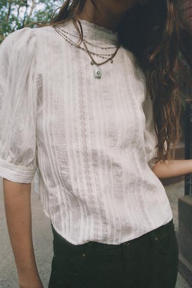 CAMISA ROMÁNTICA PUNTILLA - Blanco de Zara