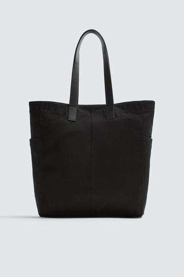 BOLSA TOTE BAG DE TECIDO E COURO - Preto da Zara