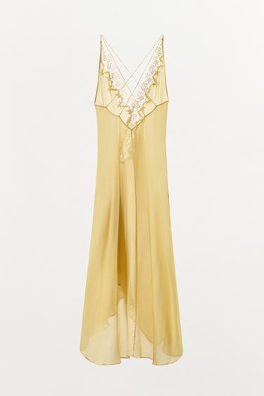 ROBE EN GEORGETTE À DENTELLE ET VOLANTS - Jaune citron de Zara - Image 4