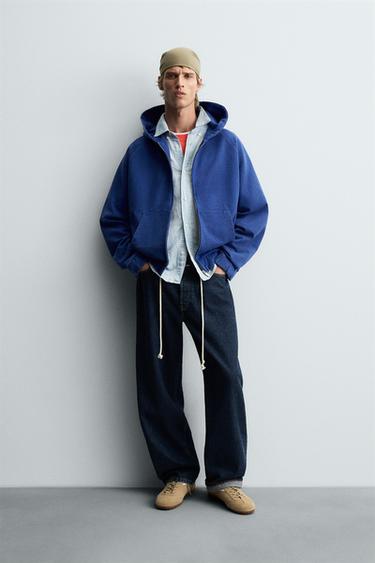 Zara BOXY FIT 連帽運動衫 - 深藍色