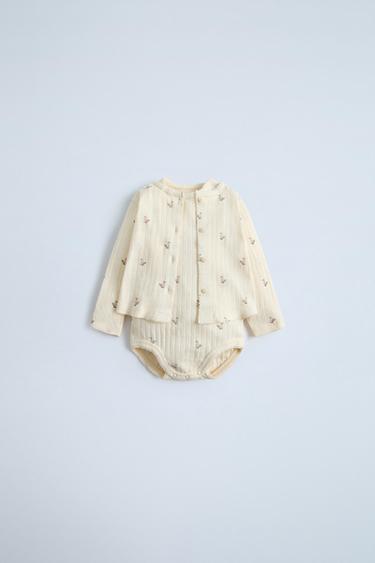 Zara PACK OF DUCK PRINT BODYSUIT AND JACKET - Ecru