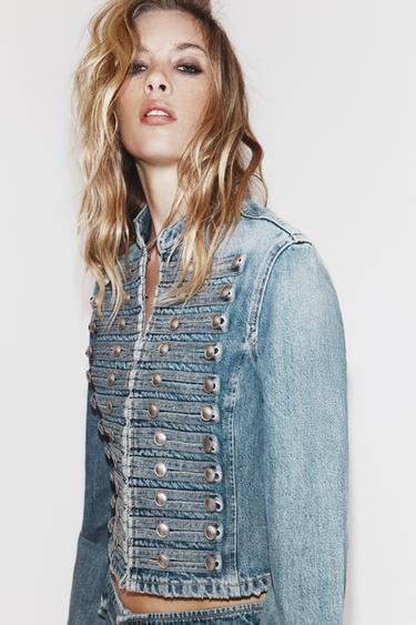 TRF FITTED DENIM JACKET WITH BUTTONS - Blue by Zara