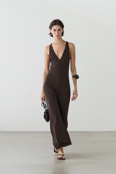 Zara Flowing V-neck midi dress - Brown